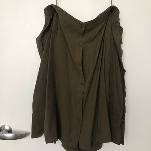 Army Green Strapless Long Sleeve Shirt